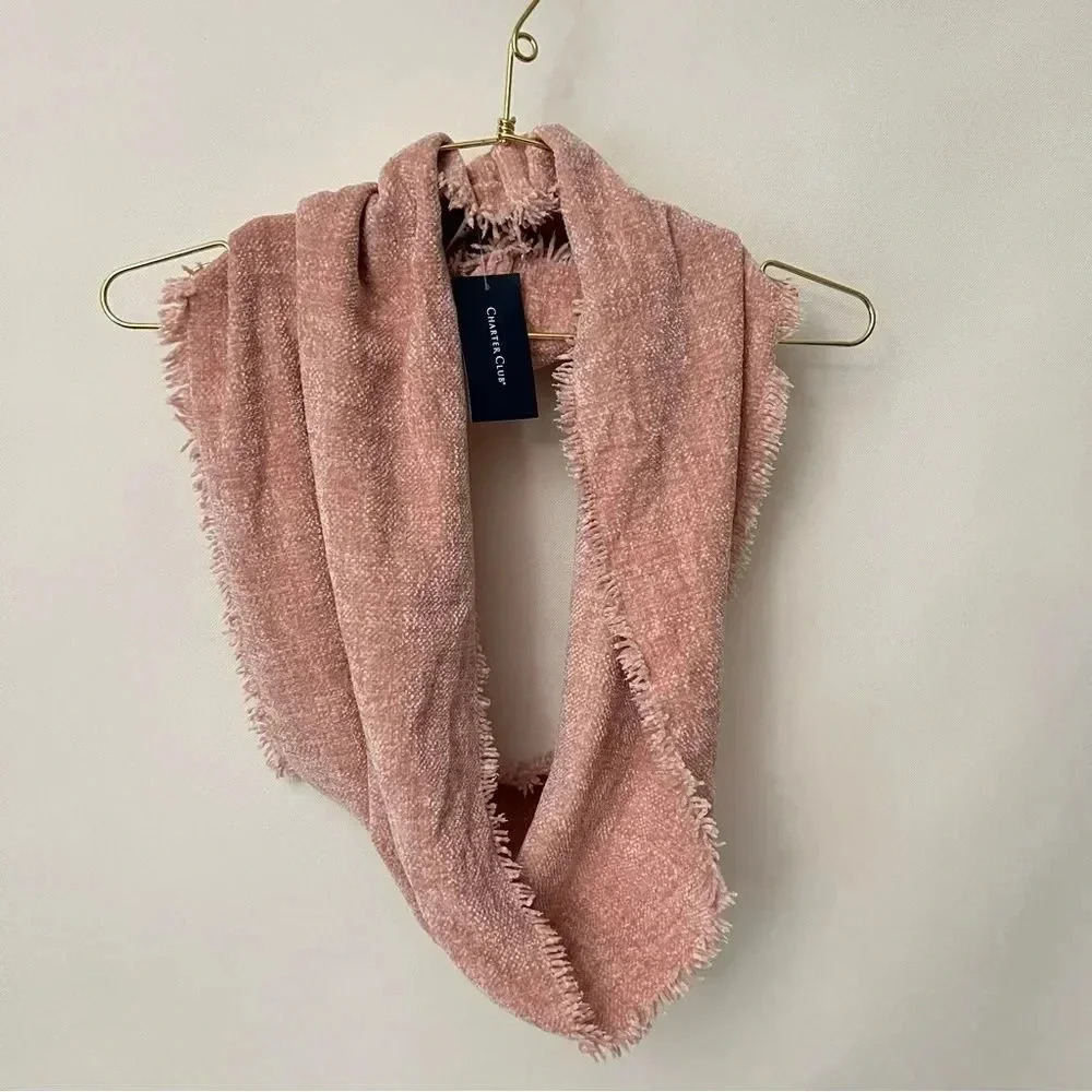 Charter Club Chenille Infinity Scarf Solid Pink Blush Woven Loop Fringed